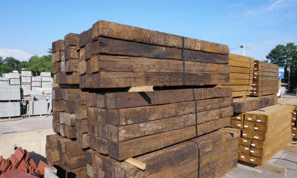 Our rectangular wood railroad ties for construction projects.